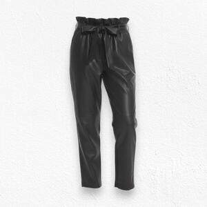 Avec Les Filles Black Faux Leather Belted High Rise Straight Pants Size Medium